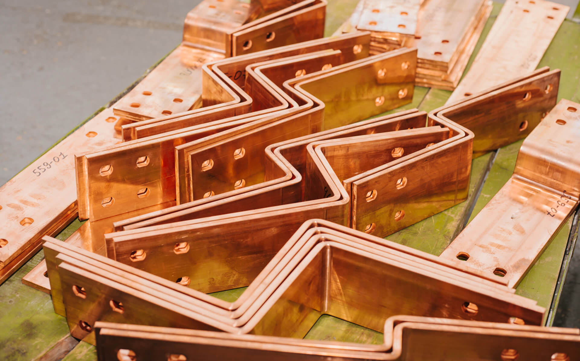Copper Busbars Laid Out